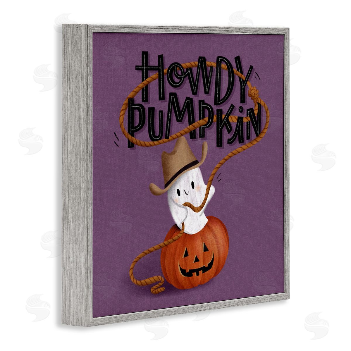 Howdy Pumpkin Western Ghost Grey Frame Print Wall Art, Home Decor by Sarah Hickman
