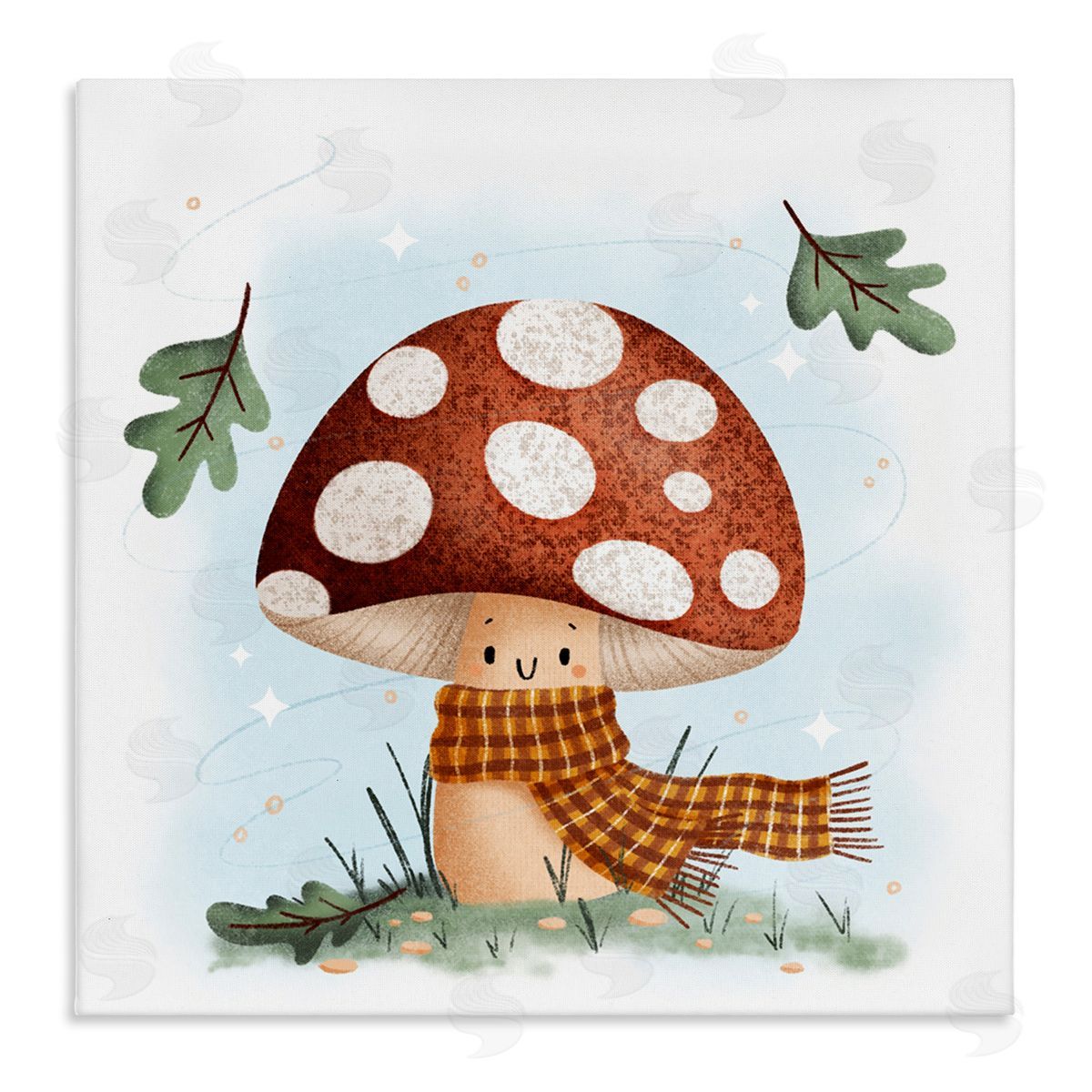 Happy Mushroom in Scarf Canvas Wall Art, Home Decor by Sarah Hickman
