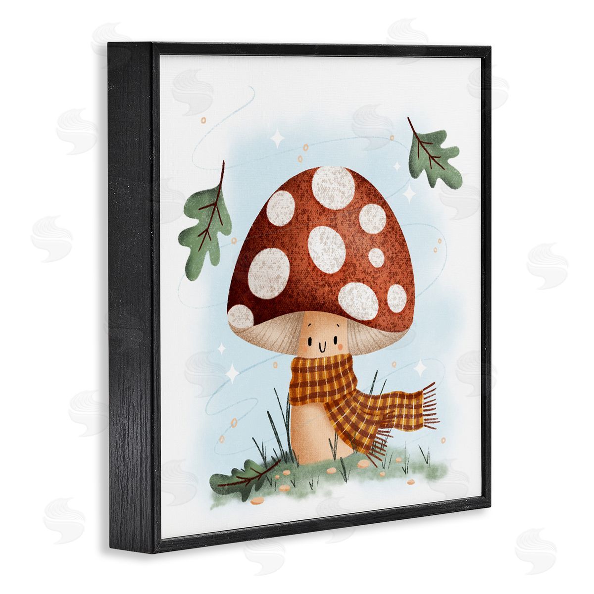 Happy Mushroom in Scarf Black Frame Print Wall Art, Home Decor by Sarah Hickman