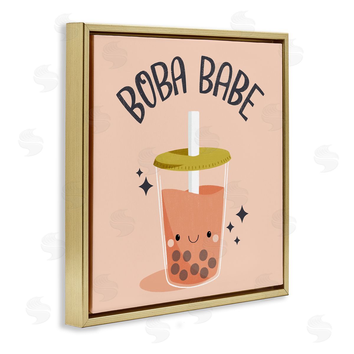 Boba Babe Bubble Tea Gold Floating Frame Canvas Wall Art, Home Decor by Sarah Hickman