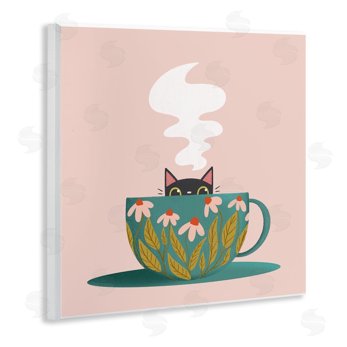 Cat Peeking Over Teacup Wood Plaque Wall Art, Home Decor by Sarah Hickman