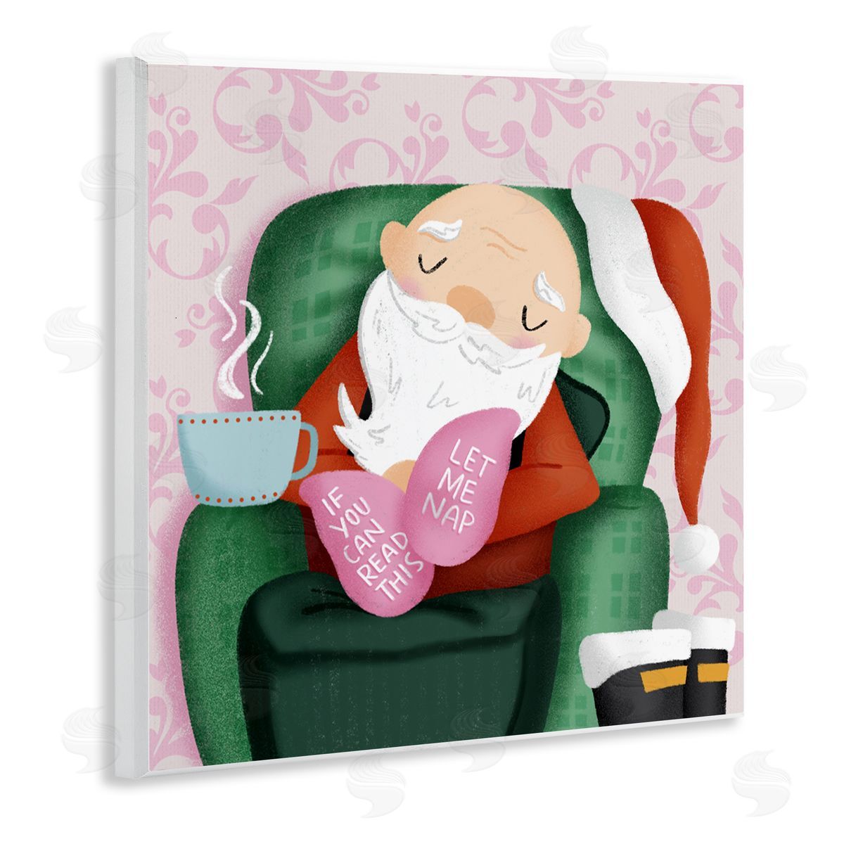 Cozy Sleeping Santa Claus Wood Plaque Wall Art, Home Decor by Sarah Hickman