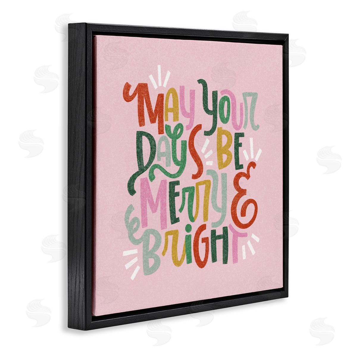 Pastel Merry & Bright Phrase Black Floating Frame Canvas Wall Art, Home Decor by Sarah Hickman