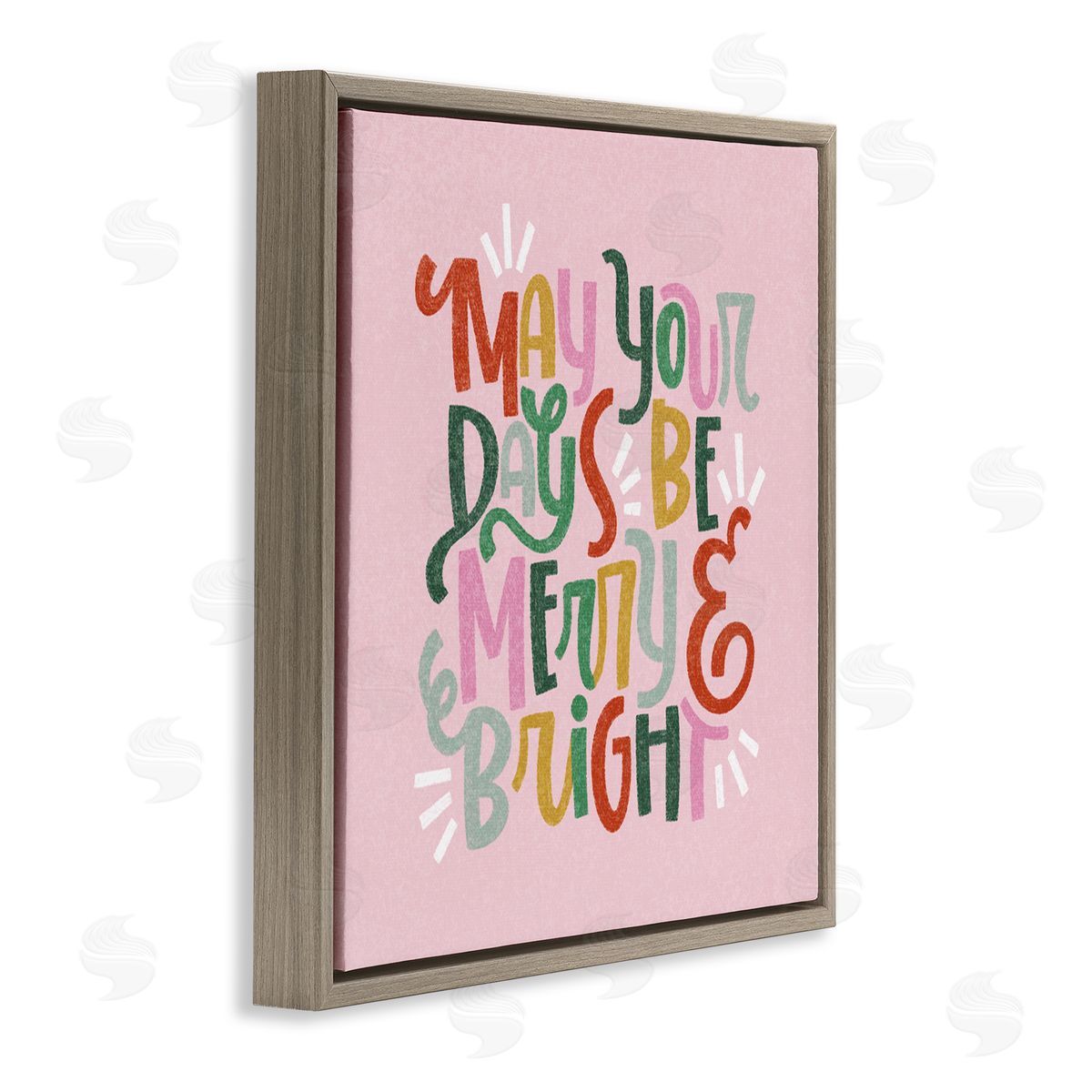 Pastel Merry & Bright Phrase Brown Floating Frame Canvas Wall Art, Home Decor by Sarah Hickman