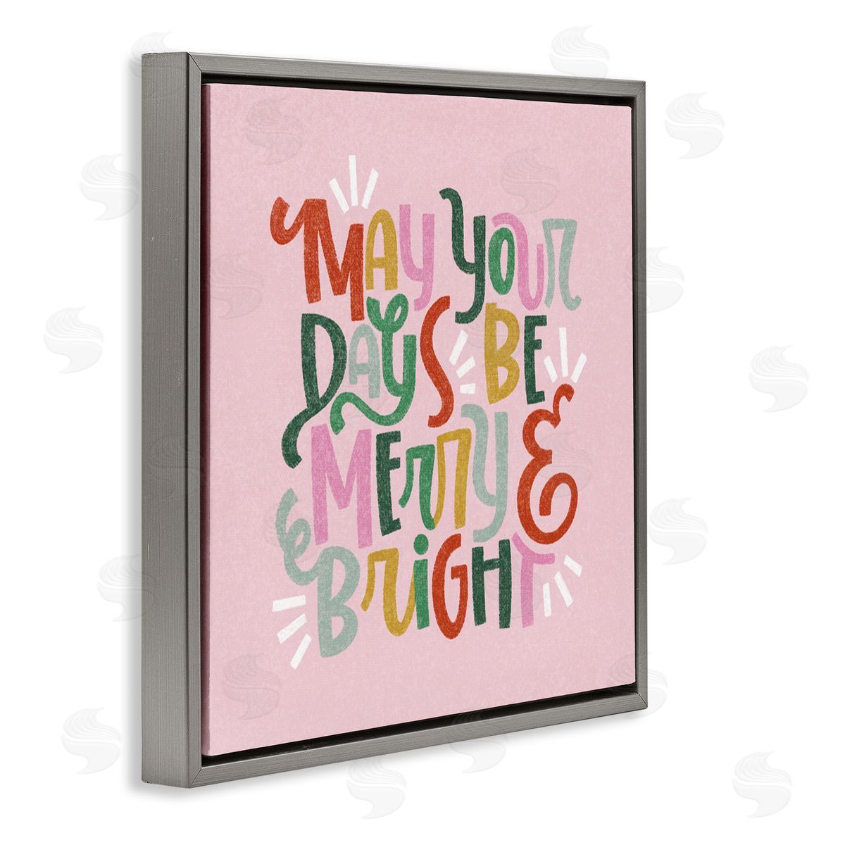 Pastel Merry & Bright Phrase Grey Floating Frame Canvas Wall Art, Home Decor by Sarah Hickman