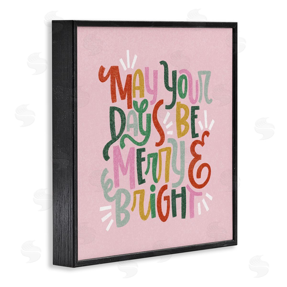 Pastel Merry & Bright Phrase Black Frame Print Wall Art, Home Decor by Sarah Hickman