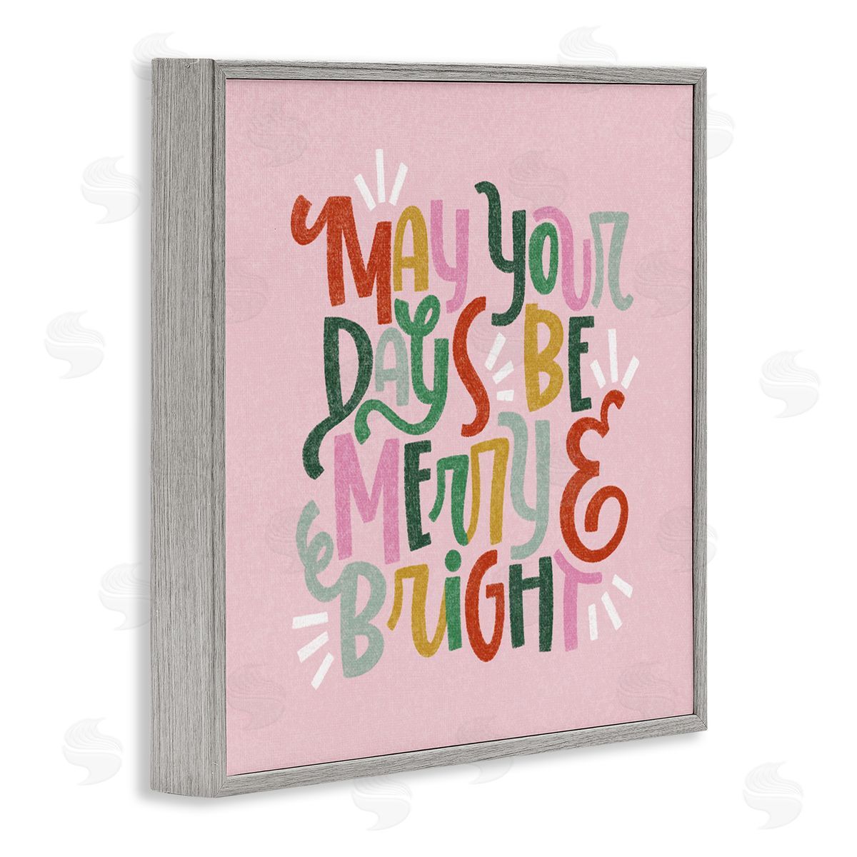 Pastel Merry & Bright Phrase Grey Frame Print Wall Art, Home Decor by Sarah Hickman