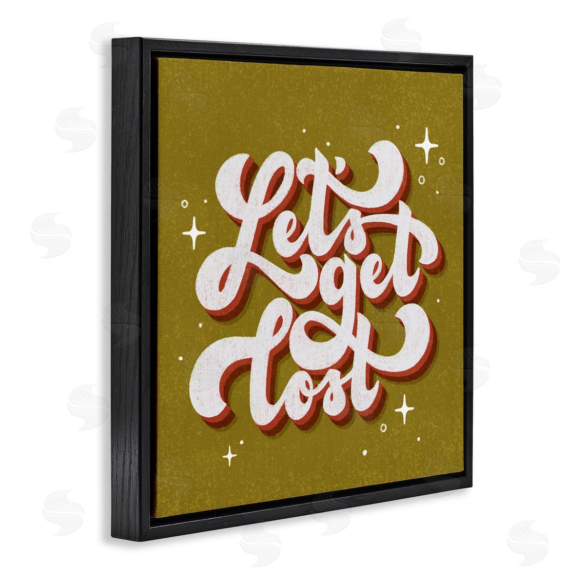 Let's Get Lost Retro Lettering Black Floating Frame Canvas Wall Art, Home Decor by Sarah Hickman