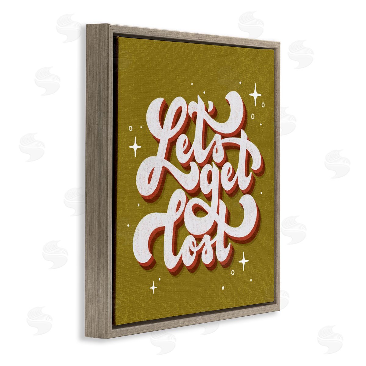 Let's Get Lost Retro Lettering Brown Floating Frame Canvas Wall Art, Home Decor by Sarah Hickman