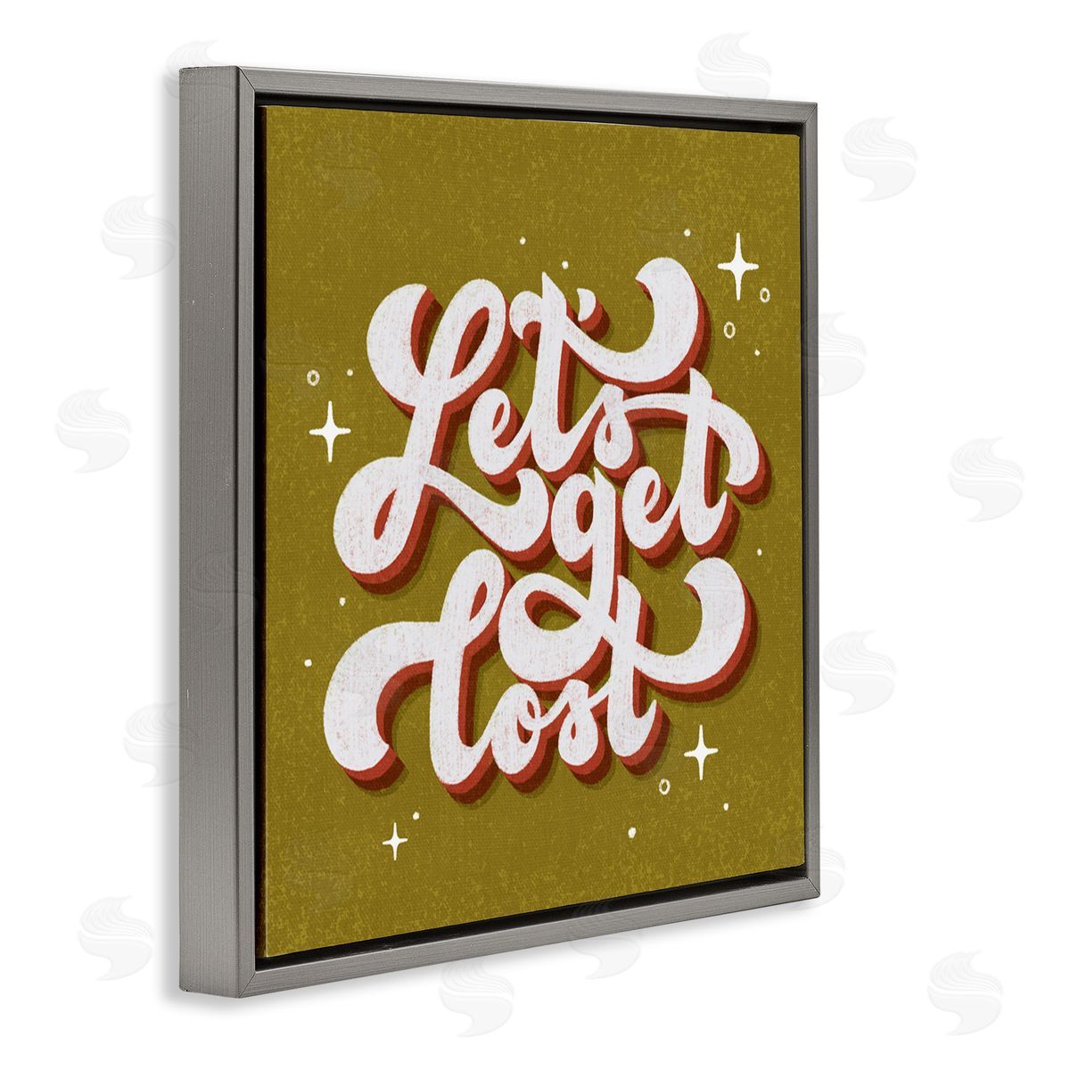 Let's Get Lost Retro Lettering Grey Floating Frame Canvas Wall Art, Home Decor by Sarah Hickman