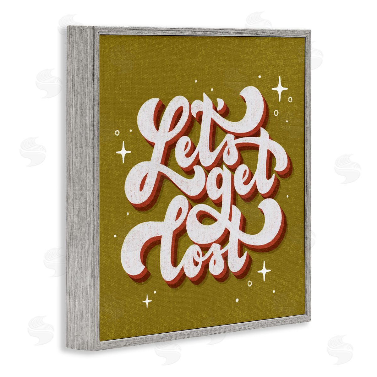 Let's Get Lost Retro Lettering Grey Frame Print Wall Art, Home Decor by Sarah Hickman