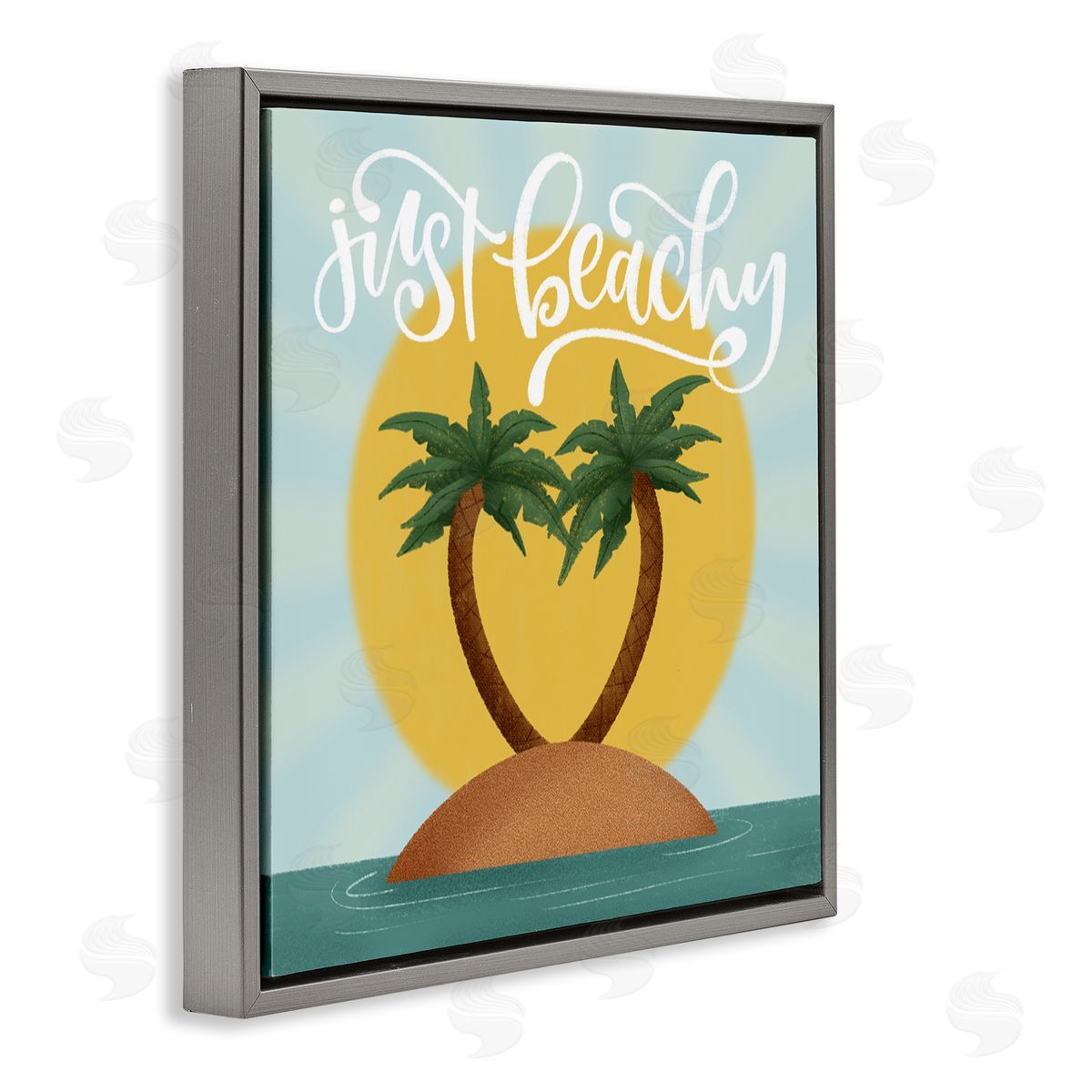 Just Beachy Tropical Island Grey Floating Frame Canvas Wall Art, Home Decor by Sarah Hickman