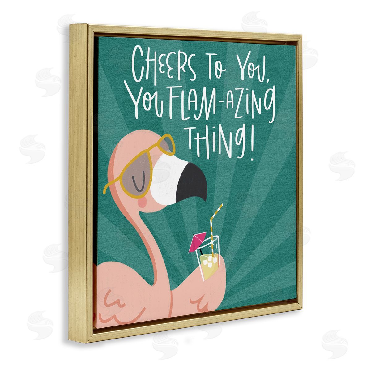 Cheers To You Flamazing Gold Floating Frame Canvas Wall Art, Home Decor by Sarah Hickman