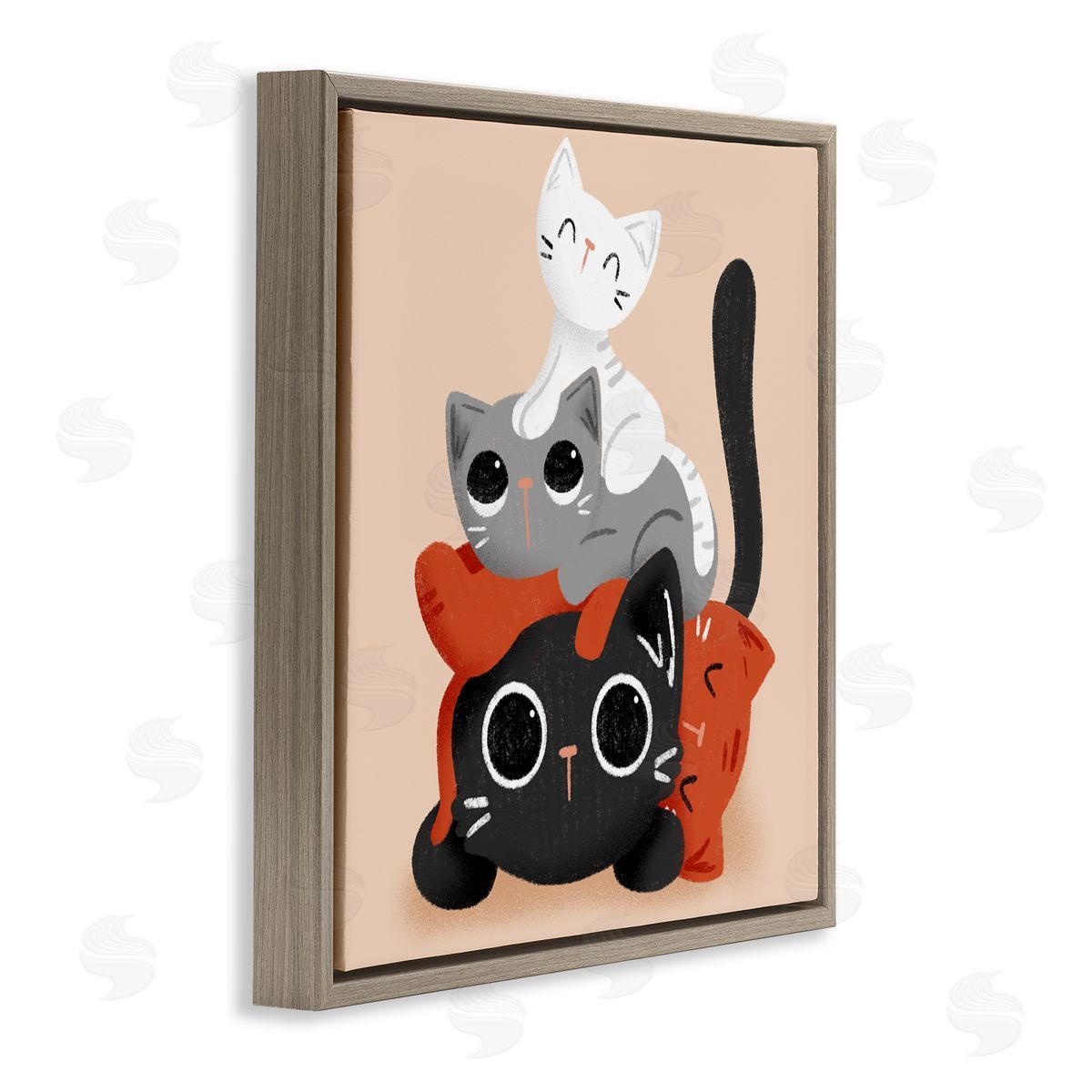 Stacked Cats Pile Brown Floating Frame Canvas Wall Art, Home Decor by Sarah Hickman