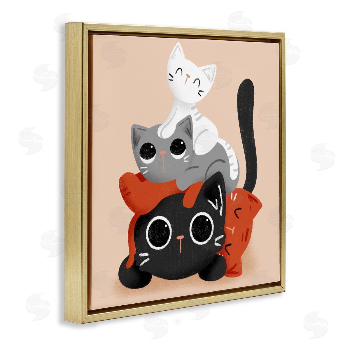 Stacked Cats Pile Gold Floating Frame Canvas Wall Art, Home Decor by Sarah Hickman
