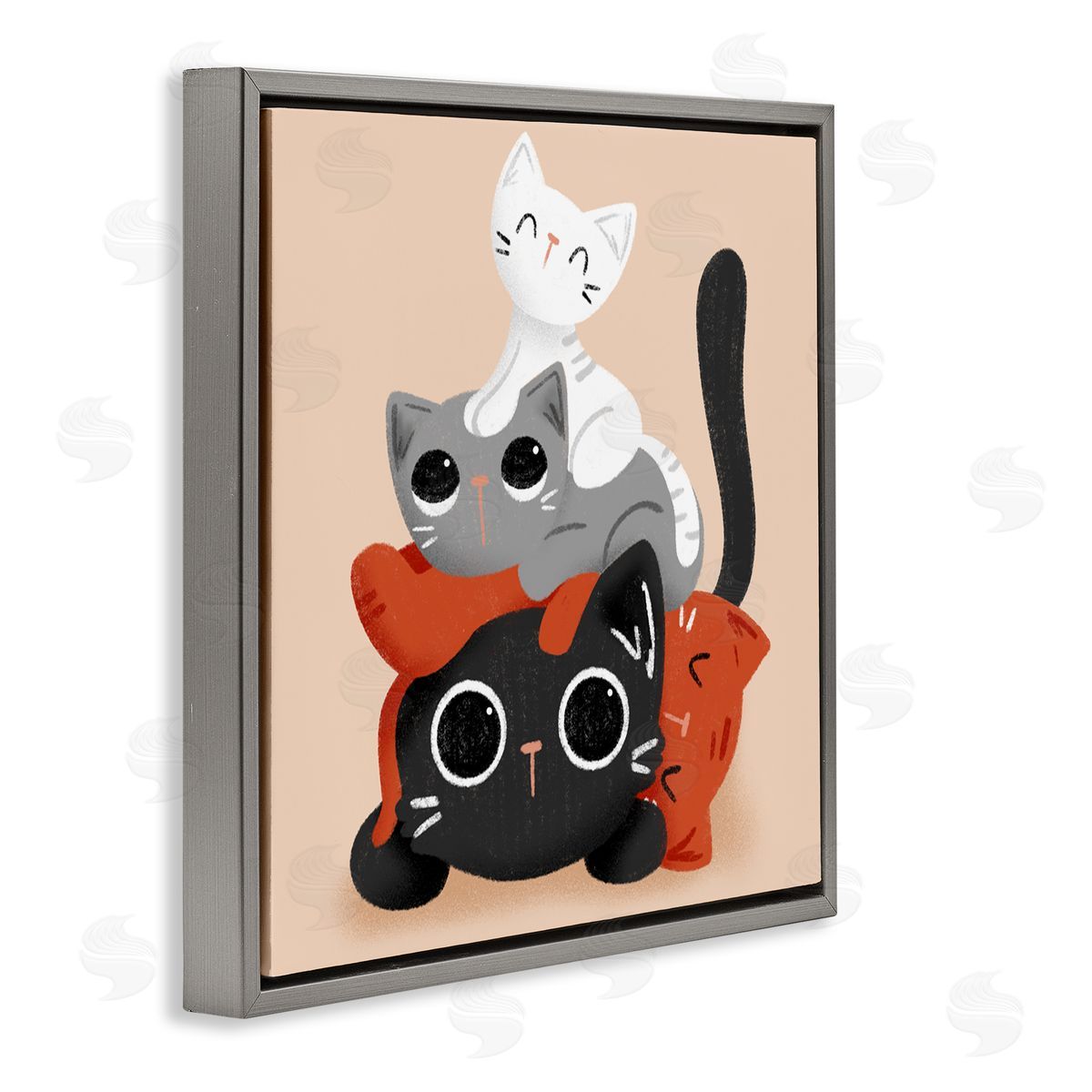 Stacked Cats Pile Grey Floating Frame Canvas Wall Art, Home Decor by Sarah Hickman
