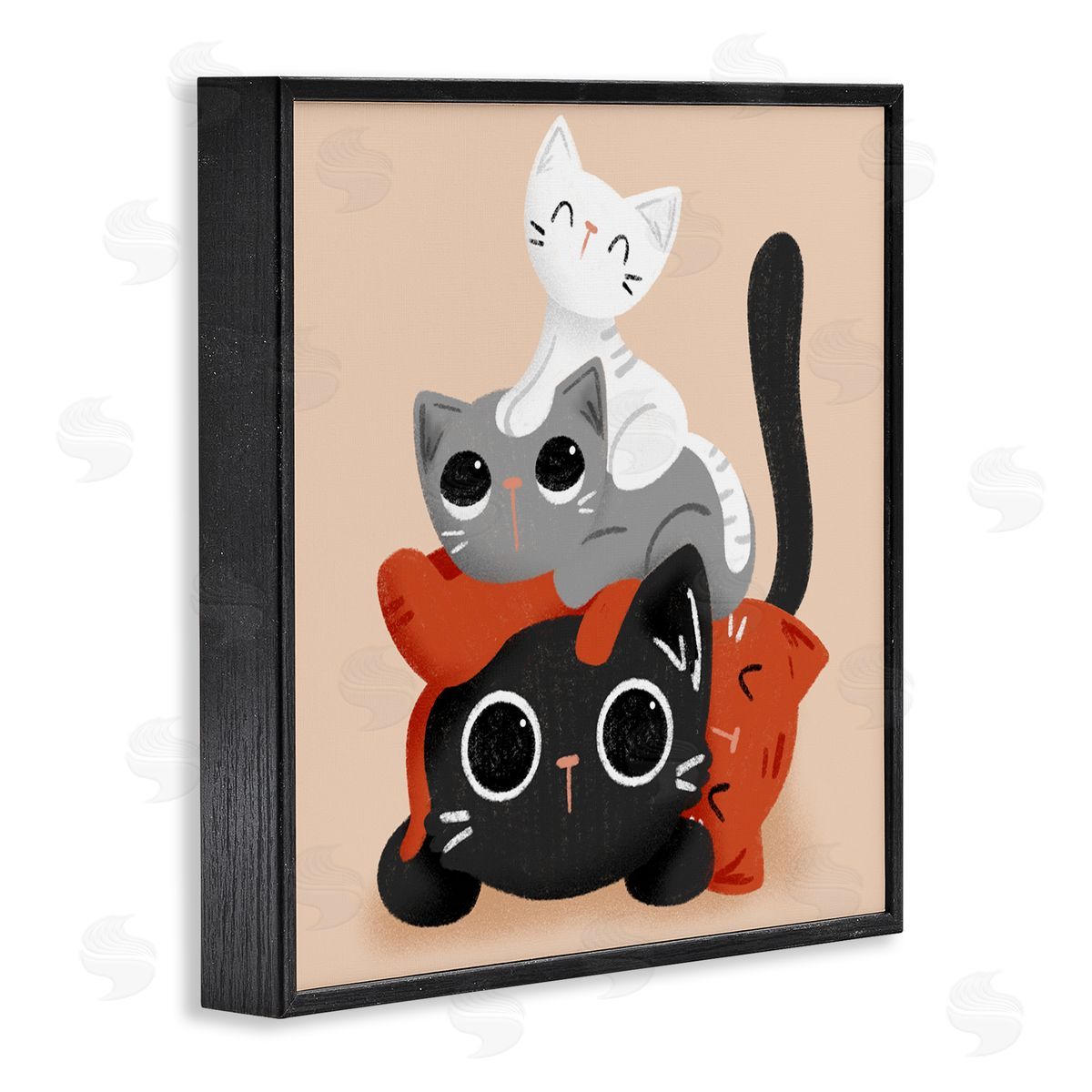 Stacked Cats Pile Black Frame Print Wall Art, Home Decor by Sarah Hickman