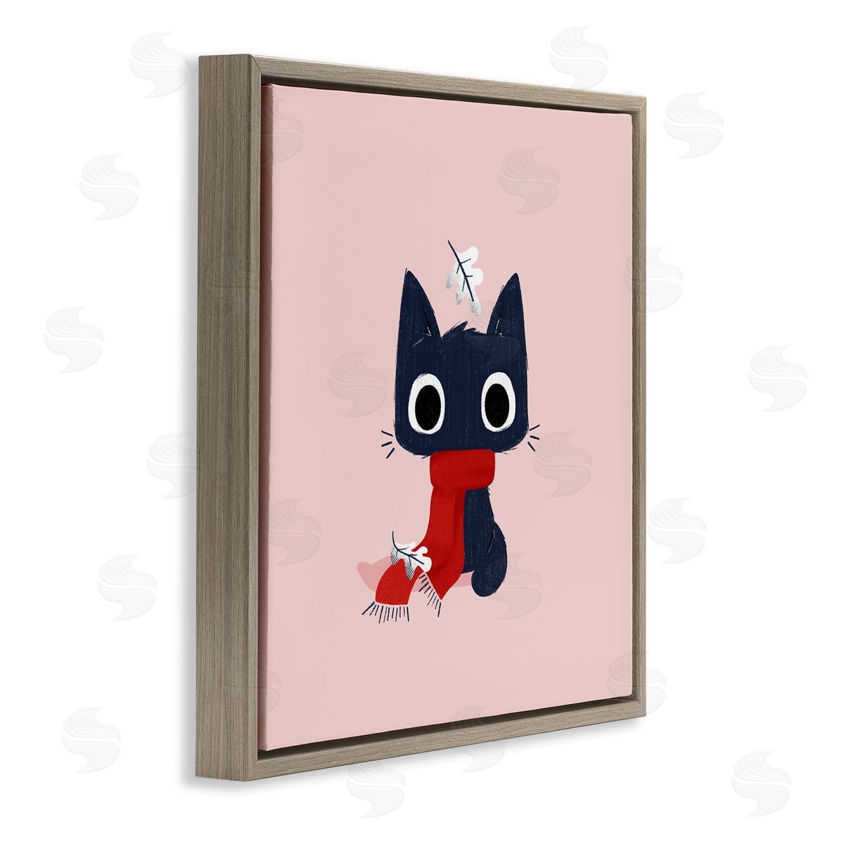 Little Kitten in Scarf Brown Floating Frame Canvas Wall Art, Home Decor by Sarah Hickman