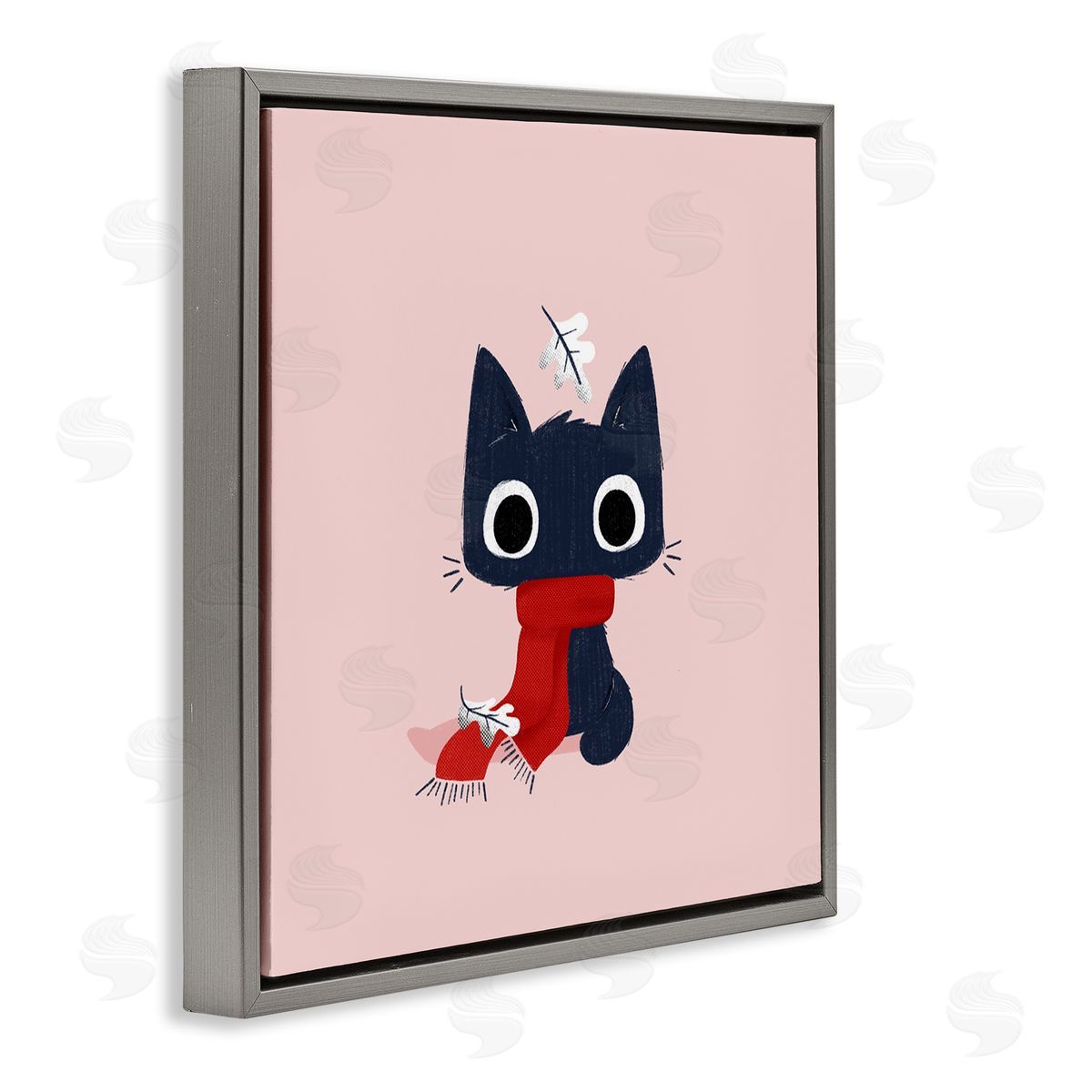 Little Kitten in Scarf Grey Floating Frame Canvas Wall Art, Home Decor by Sarah Hickman
