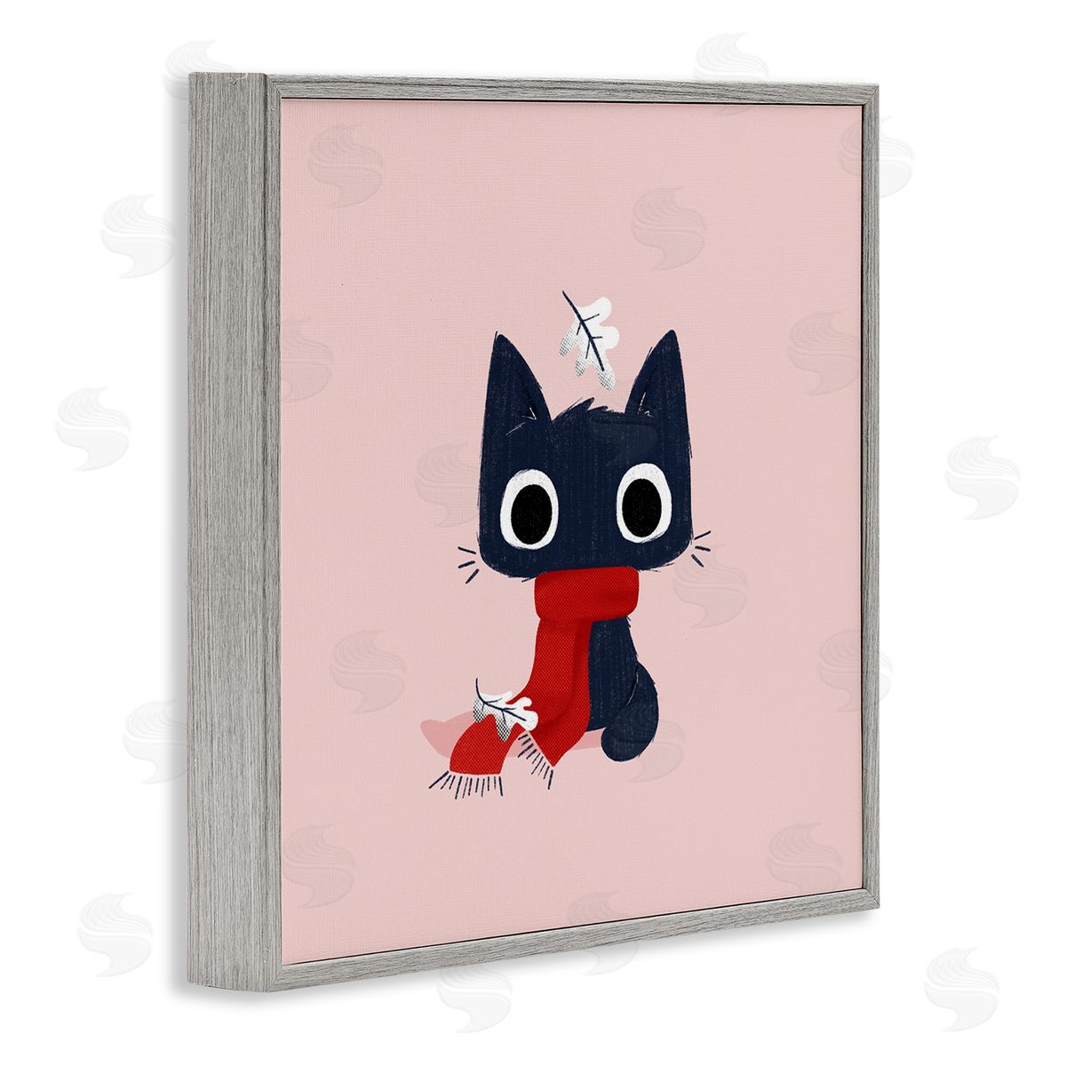 Little Kitten in Scarf Grey Frame Print Wall Art, Home Decor by Sarah Hickman