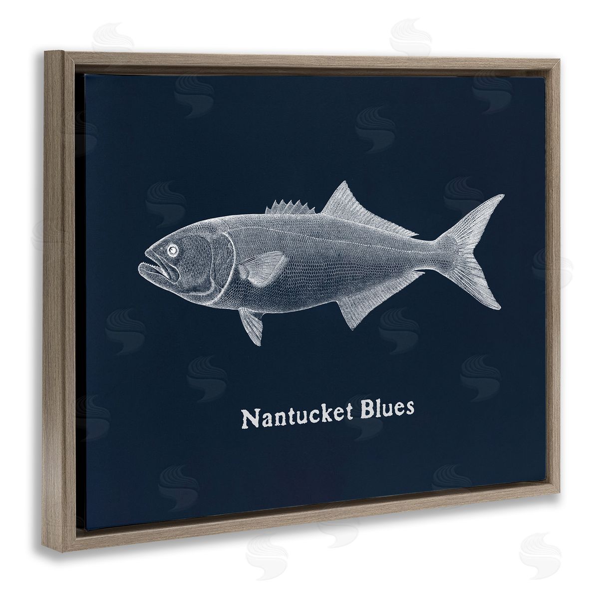 Nantucket Blues Fish Brown Floating Frame Canvas Wall Art, Home Decor by Phillipa Katz