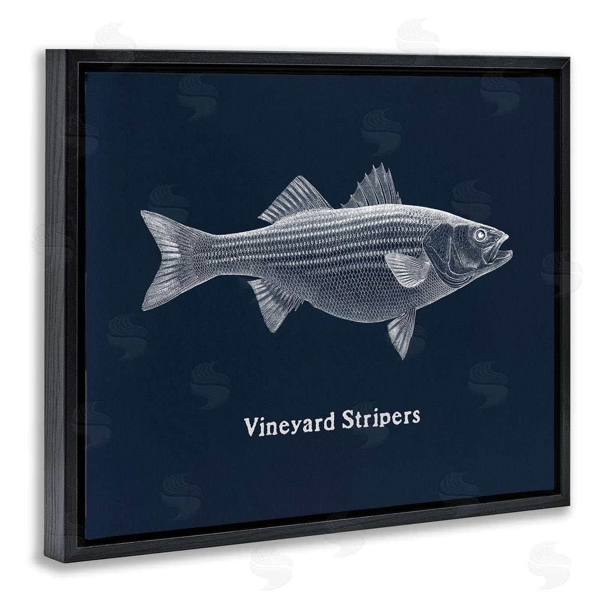 Vineyard Stripers Fish Black Floating Frame Canvas Wall Art, Home Decor by Phillipa Katz