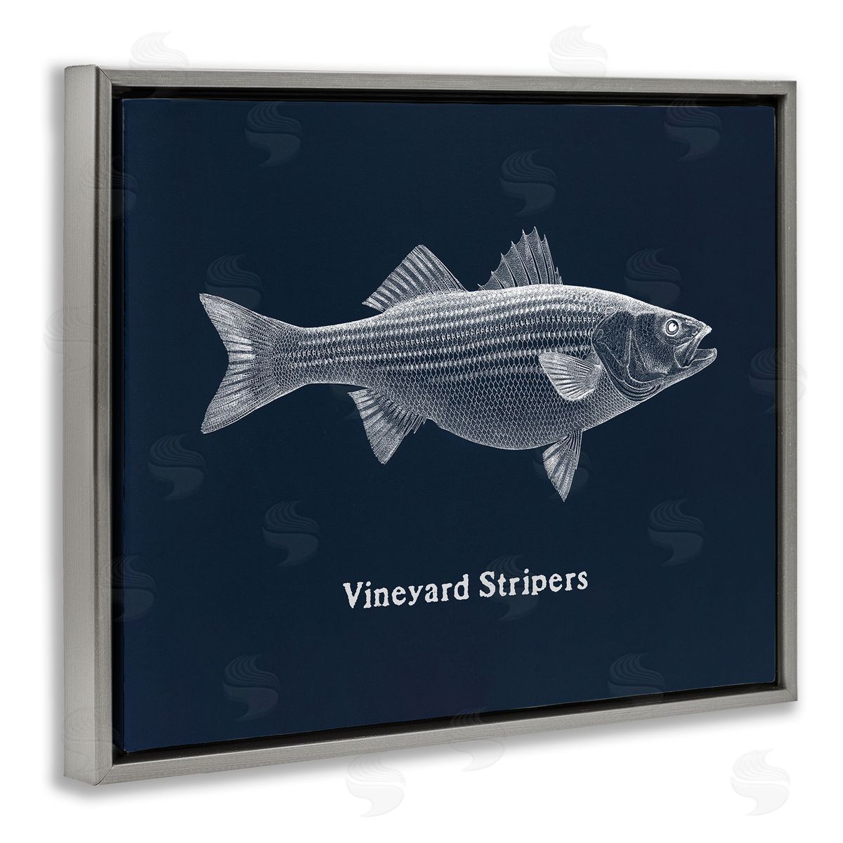Vineyard Stripers Fish Grey Floating Frame Canvas Wall Art, Home Decor by Phillipa Katz