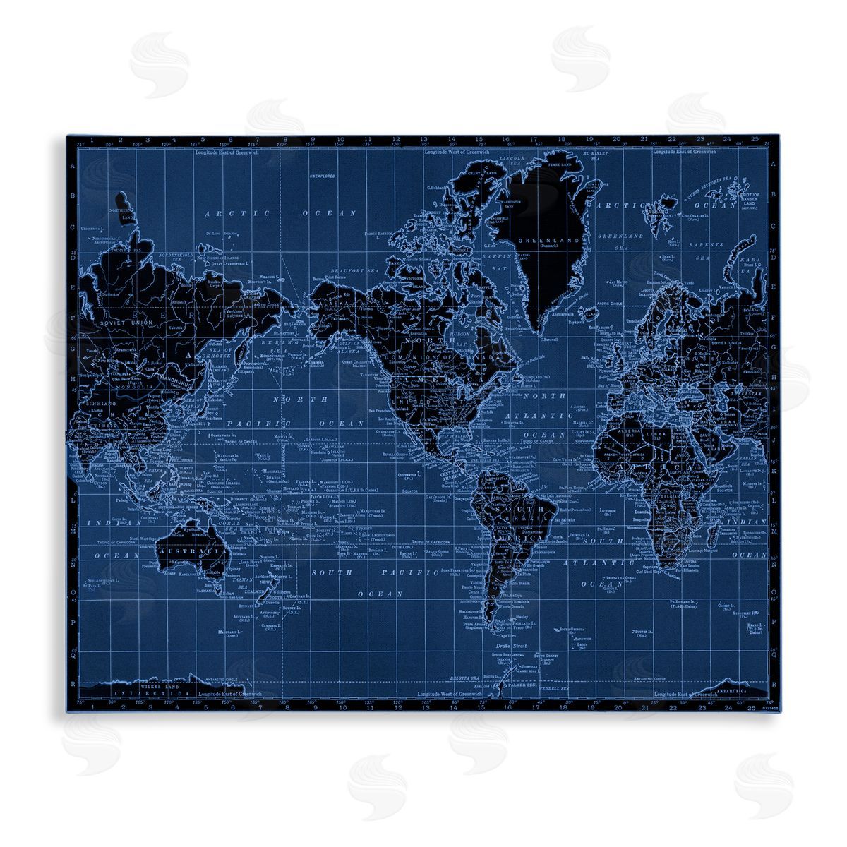 Blue Toned World Map Canvas Wall Art, Home Decor by Phillipa Katz