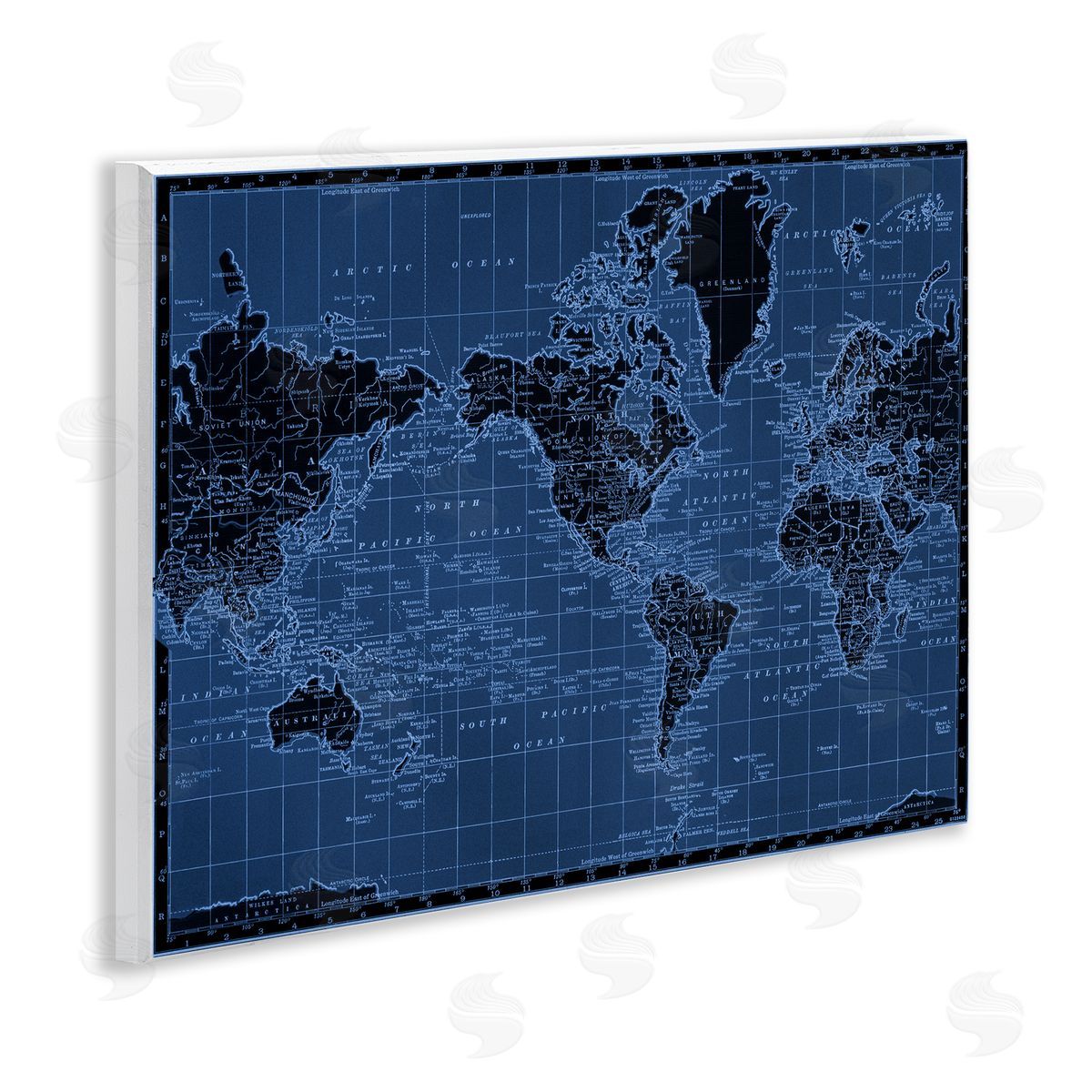 Blue Toned World Map Wood Plaque Wall Art, Home Decor by Phillipa Katz