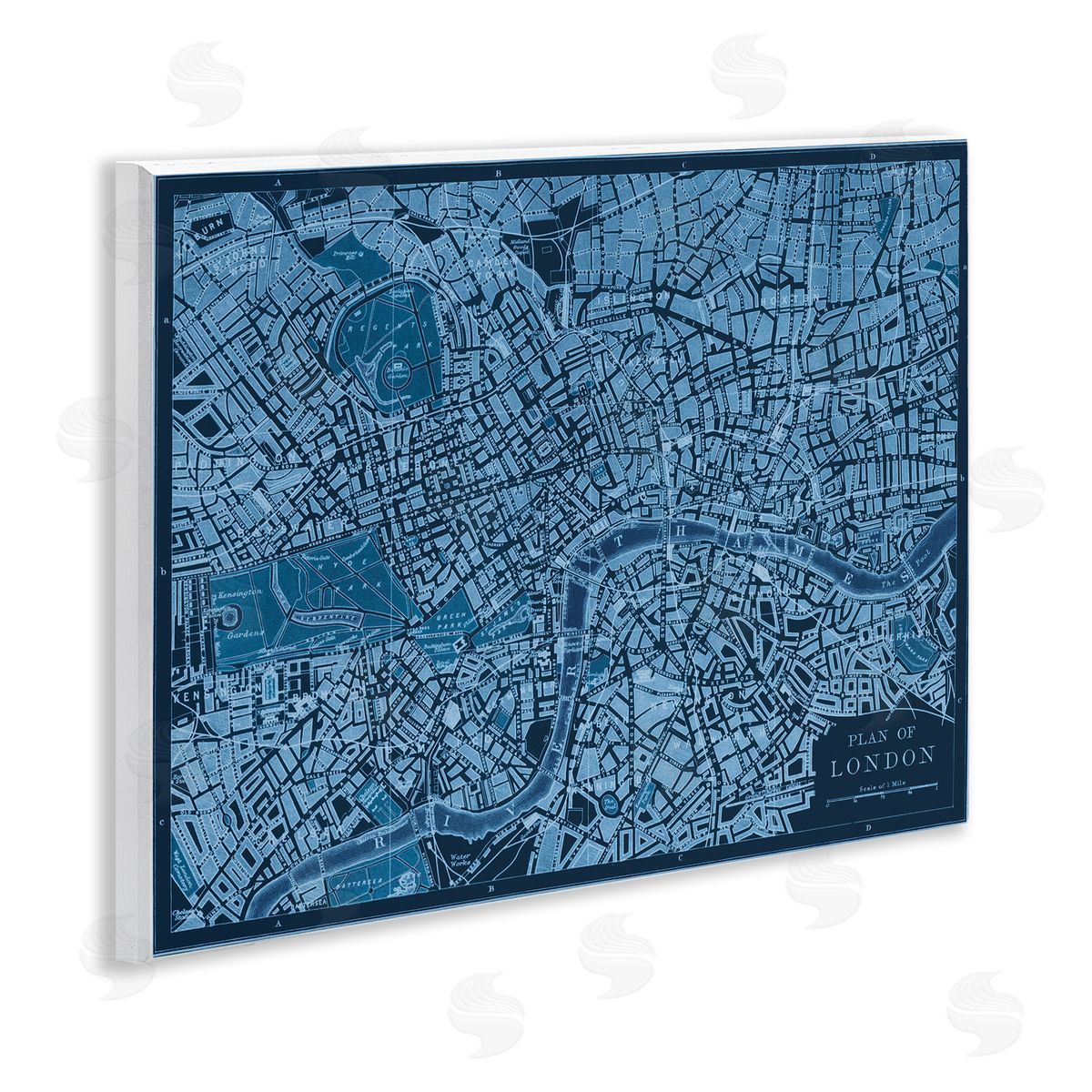 Blue Detailed London Map Wood Plaque Wall Art, Home Decor by Phillipa Katz
