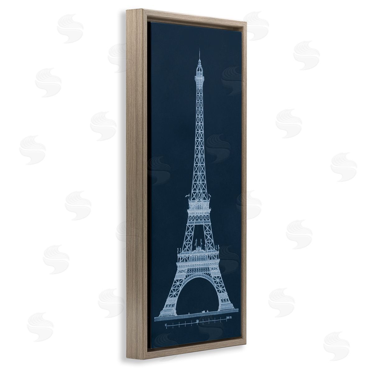 White Parisian Tower on Blue Brown Floating Frame Canvas Wall Art, Home Decor by Phillipa Katz