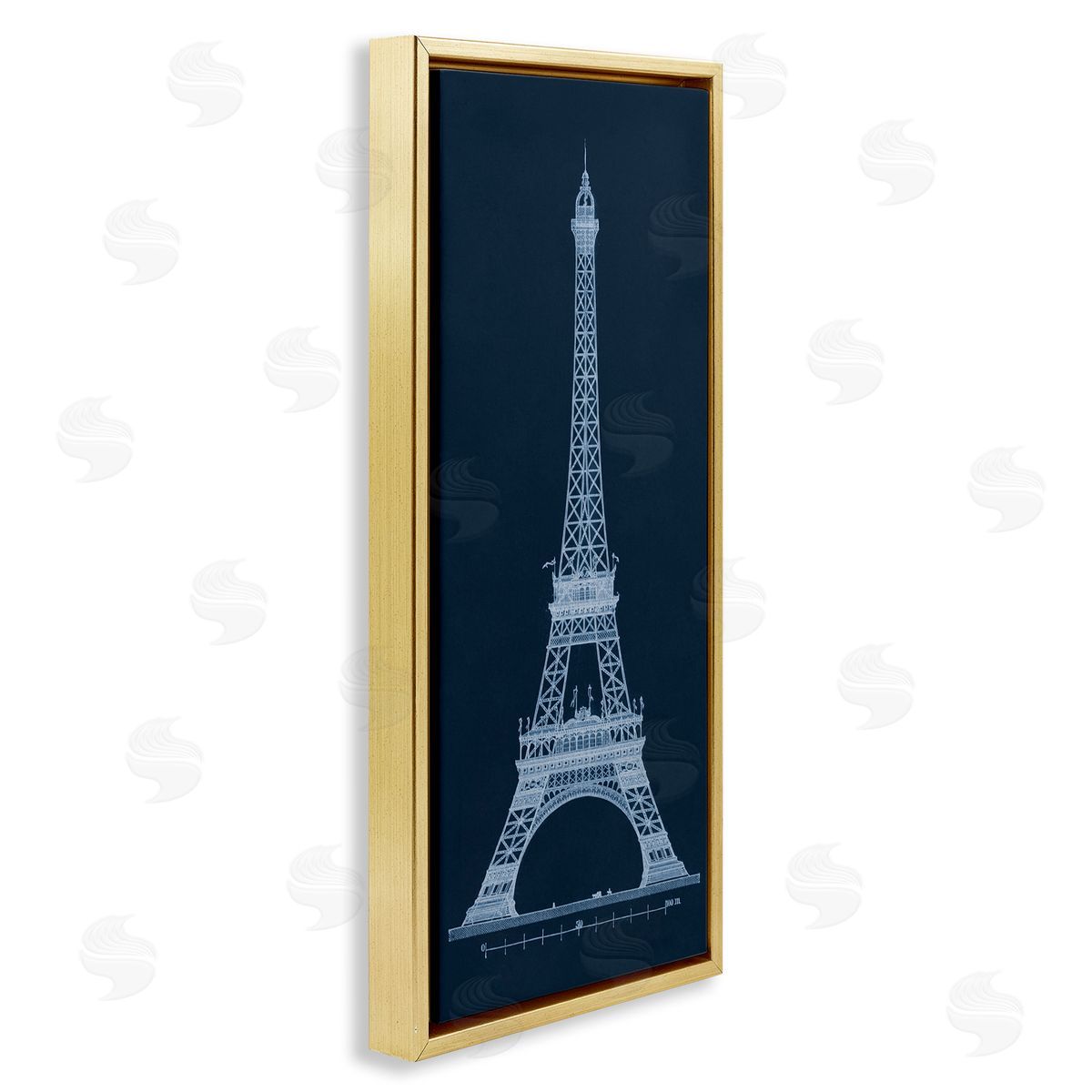 White Parisian Tower on Blue Gold Floating Frame Canvas Wall Art, Home Decor by Phillipa Katz