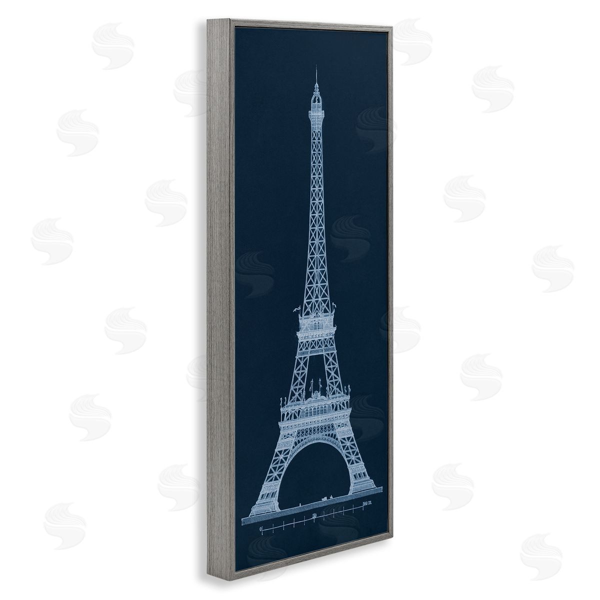 White Parisian Tower on Blue Grey Frame Print Wall Art, Home Decor by Phillipa Katz