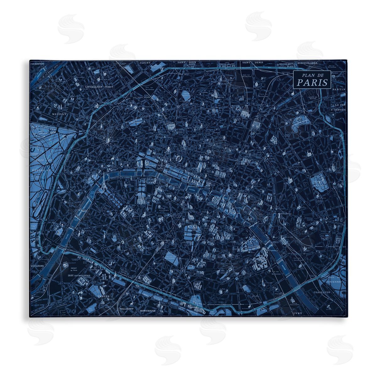 Blue Detailed Paris Map Canvas Wall Art, Home Decor by Phillipa Katz