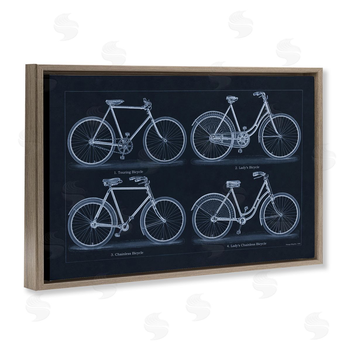 Traditional Bicycle Styles Diagram Brown Floating Frame Canvas Wall Art, Home Decor by Phillipa Katz