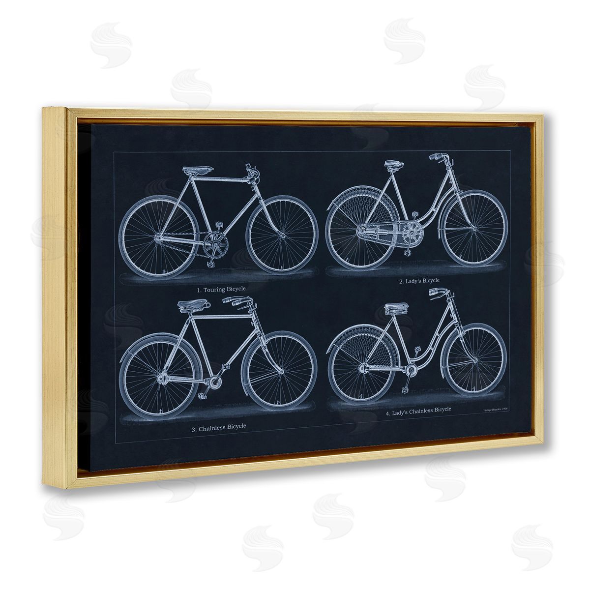 Traditional Bicycle Styles Diagram Gold Floating Frame Canvas Wall Art, Home Decor by Phillipa Katz