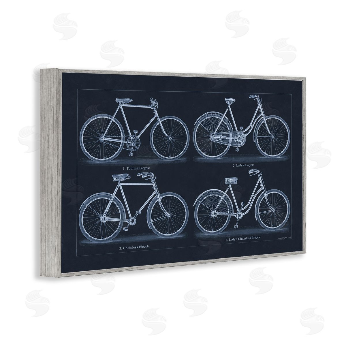 Traditional Bicycle Styles Diagram Grey Frame Print Wall Art, Home Decor by Phillipa Katz