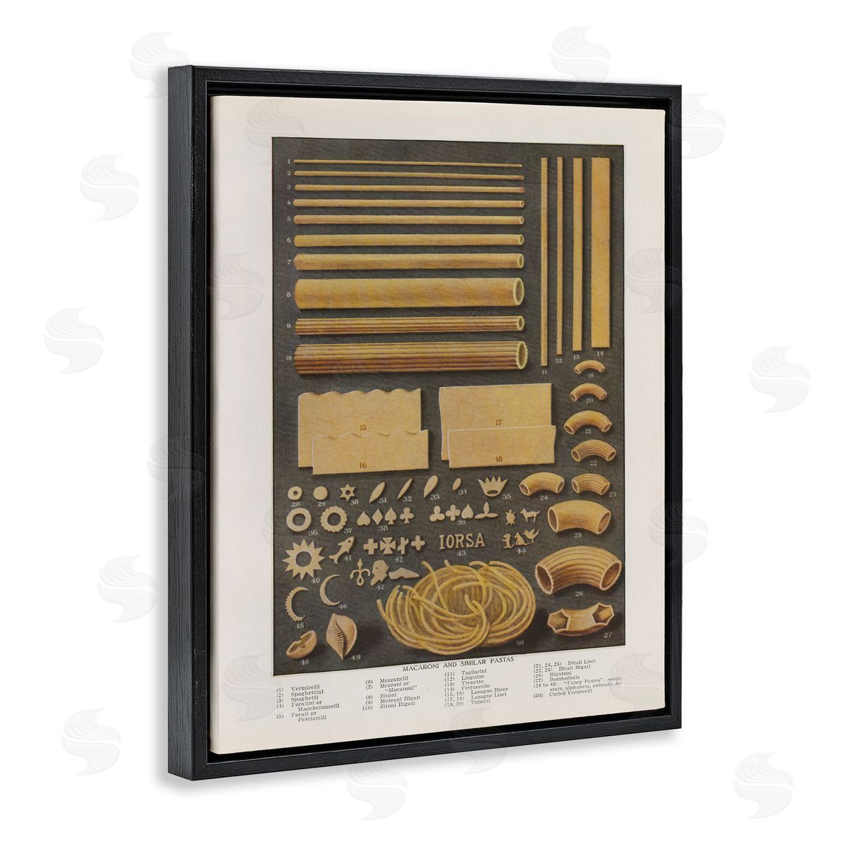 Various Pasta Shapes Vintage Black Floating Frame Canvas Wall Art, Home Decor by Phillipa Katz