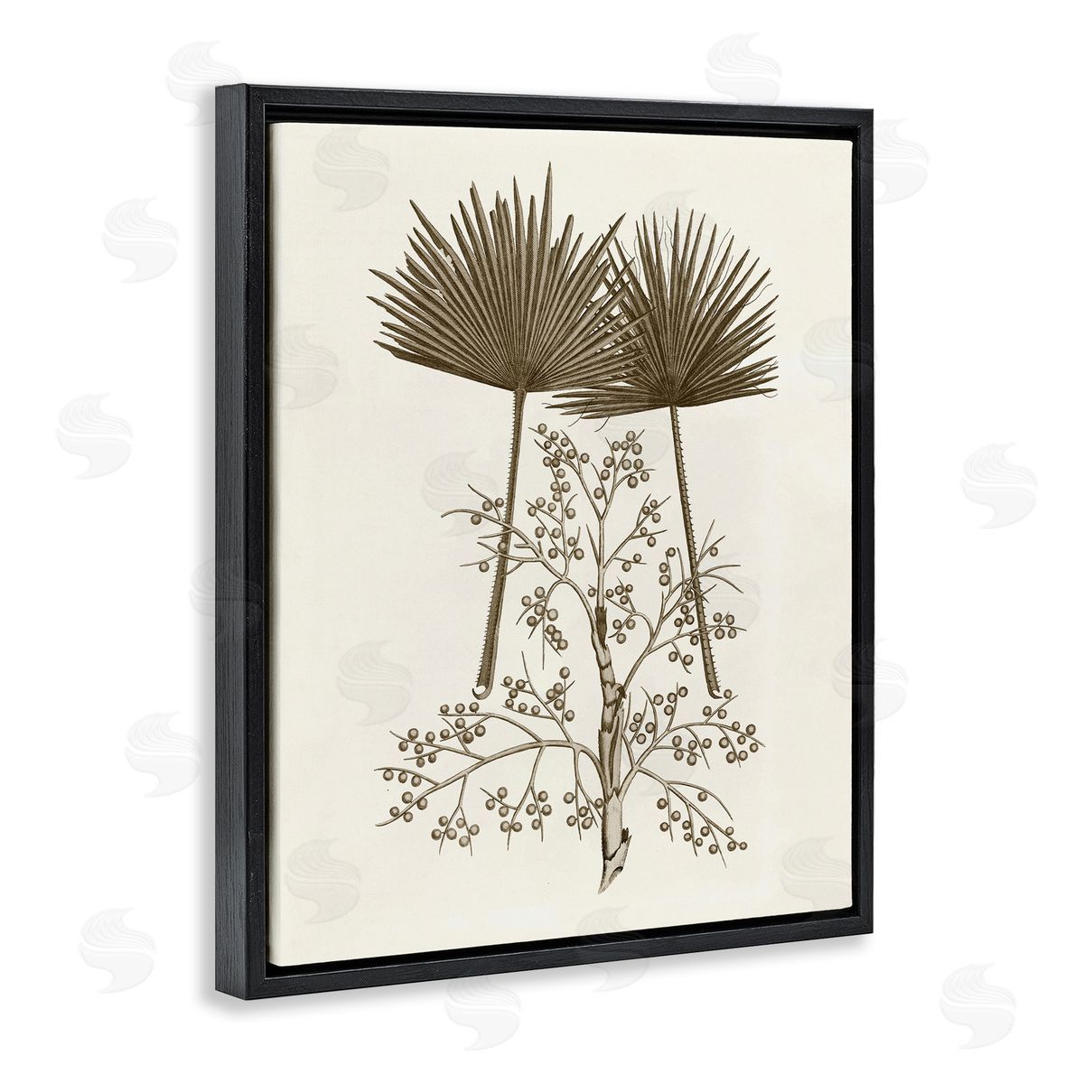 Palm Leaf & Olive Branches Black Floating Frame Canvas Wall Art, Home Decor by Phillipa Katz