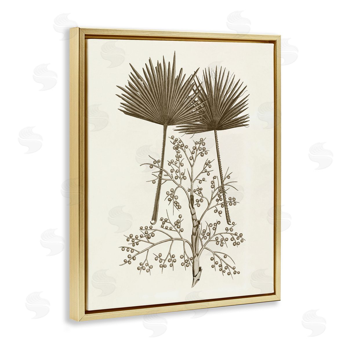 Palm Leaf & Olive Branches Gold Floating Frame Canvas Wall Art, Home Decor by Phillipa Katz
