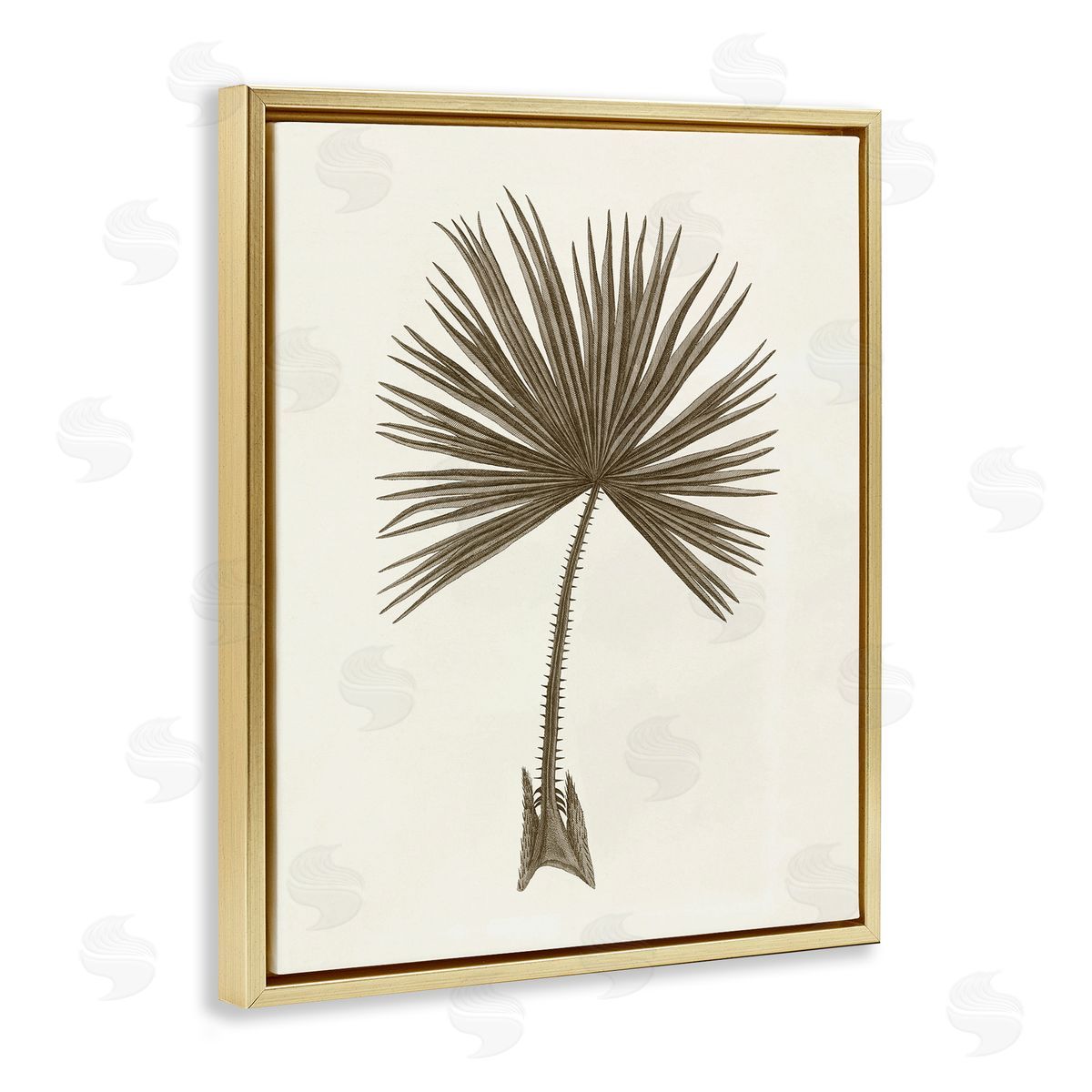 Vintage Study of Palm Leaf Gold Floating Frame Canvas Wall Art, Home Decor by Phillipa Katz