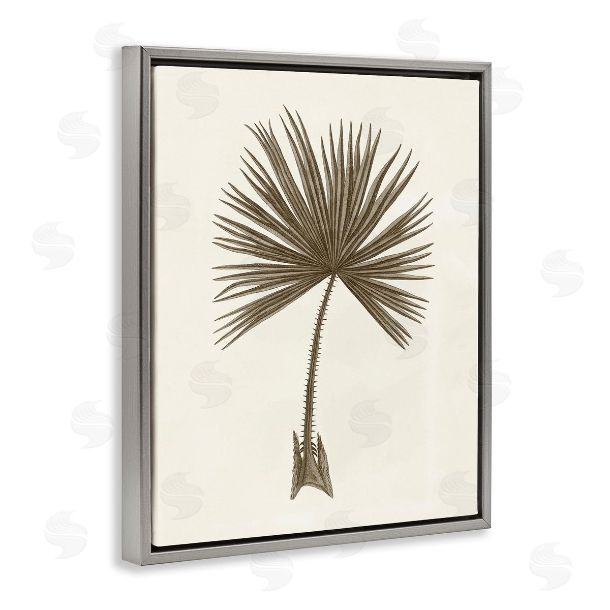 Vintage Study of Palm Leaf Grey Floating Frame Canvas Wall Art, Home Decor by Phillipa Katz