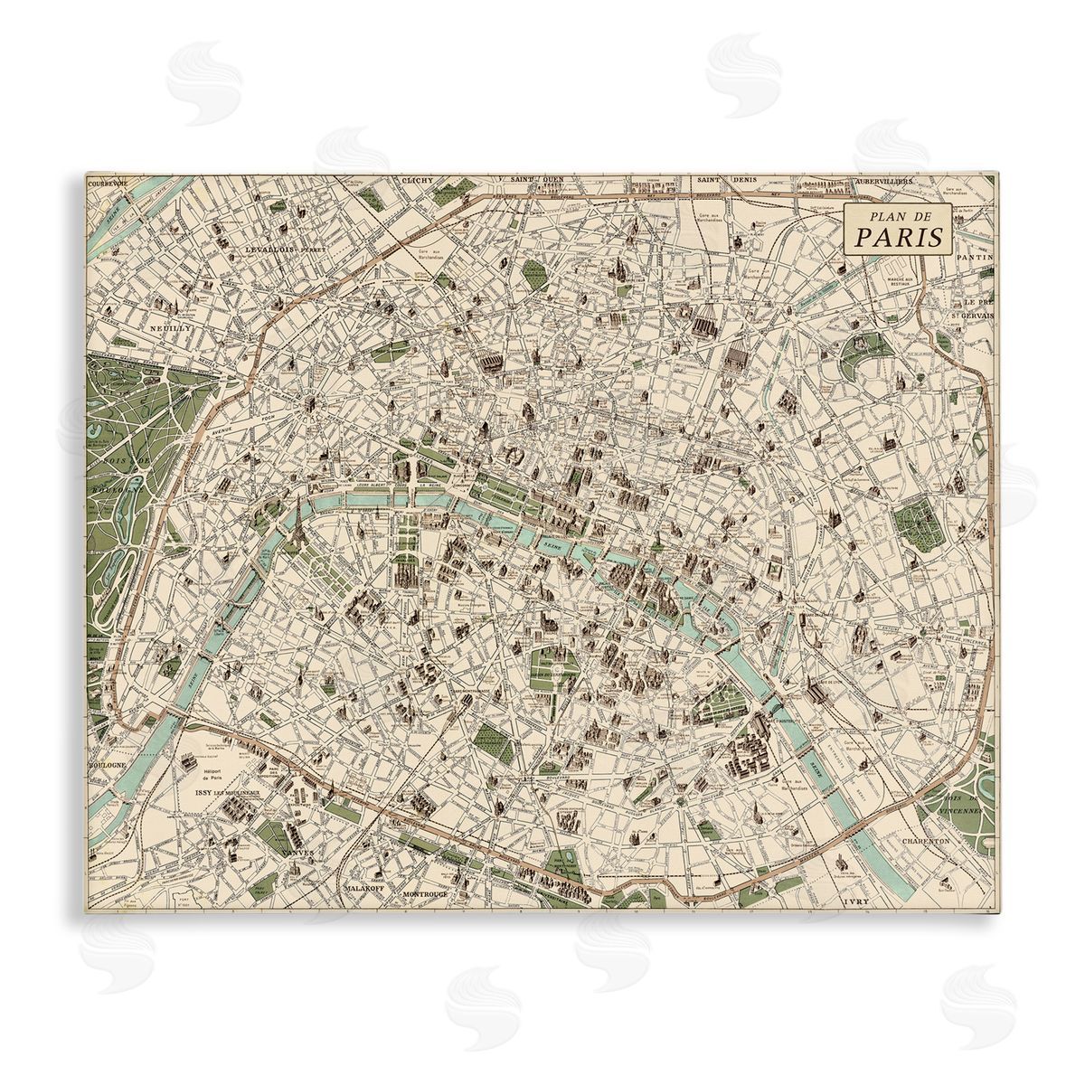 Vintage Map of Paris Canvas Wall Art, Home Decor by Phillipa Katz