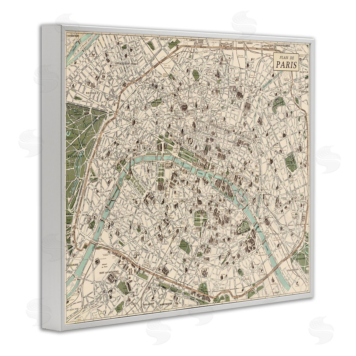 Vintage Map of Paris White Frame Print Wall Art, Home Decor by Phillipa Katz