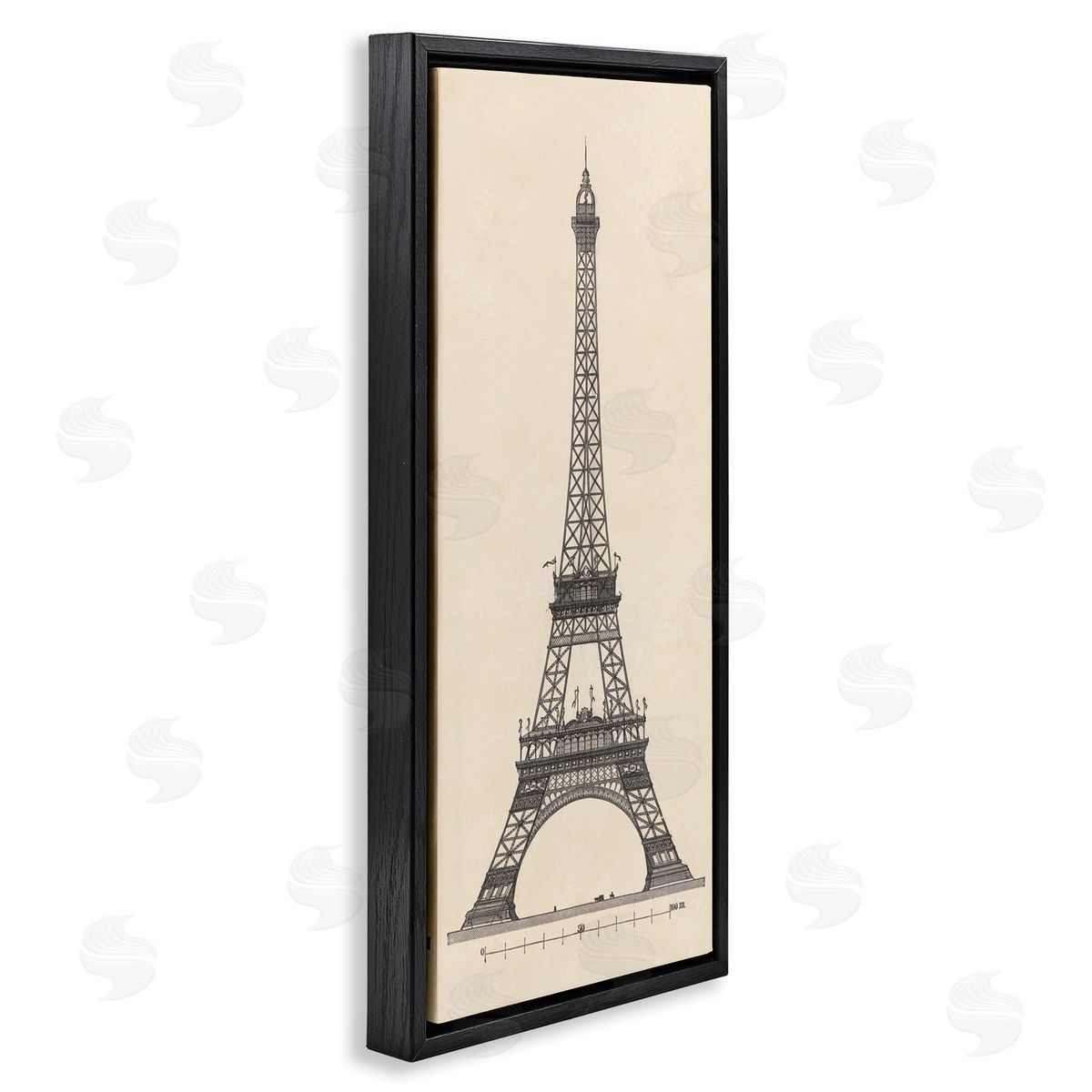Parisian Tower Illustration Black Floating Frame Canvas Wall Art, Home Decor by Phillipa Katz