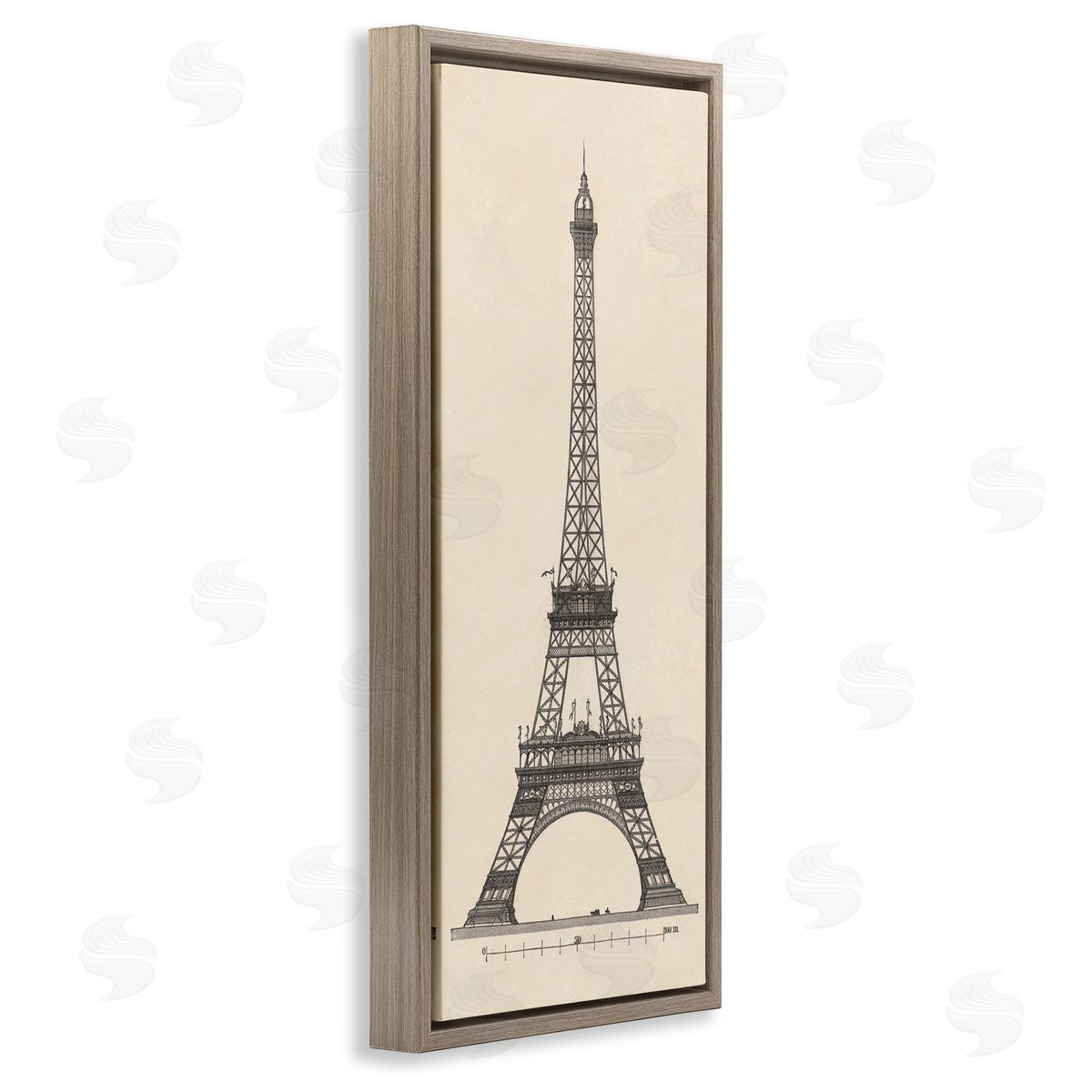 Parisian Tower Illustration Brown Floating Frame Canvas Wall Art, Home Decor by Phillipa Katz