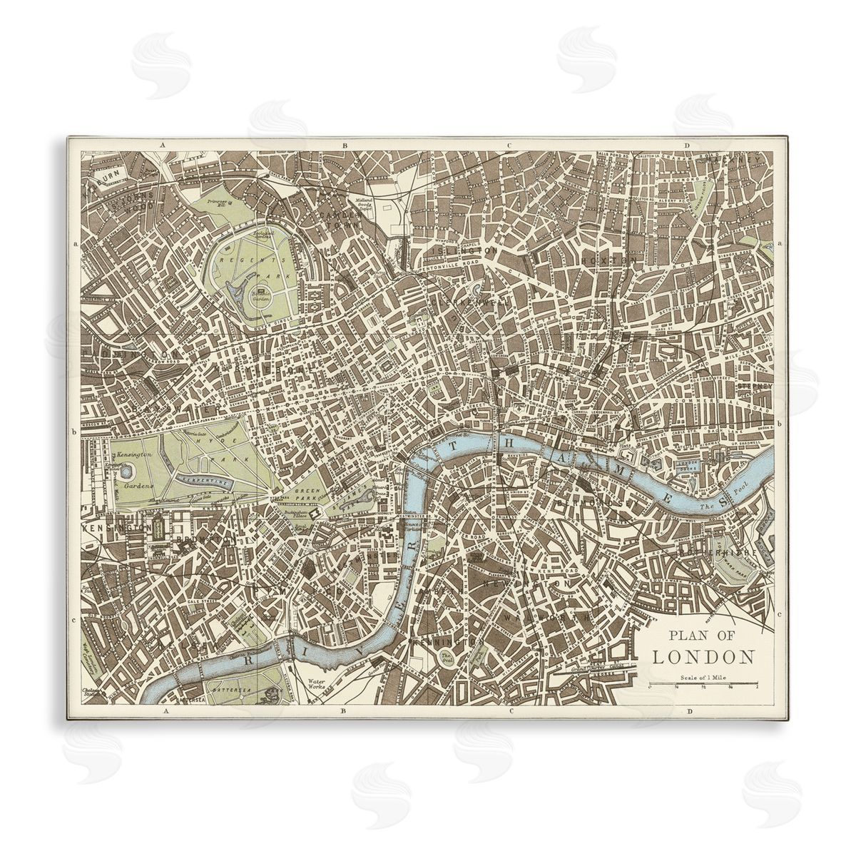 Vintage Blueprint Plant of London Canvas Wall Art, Home Decor by Phillipa Katz