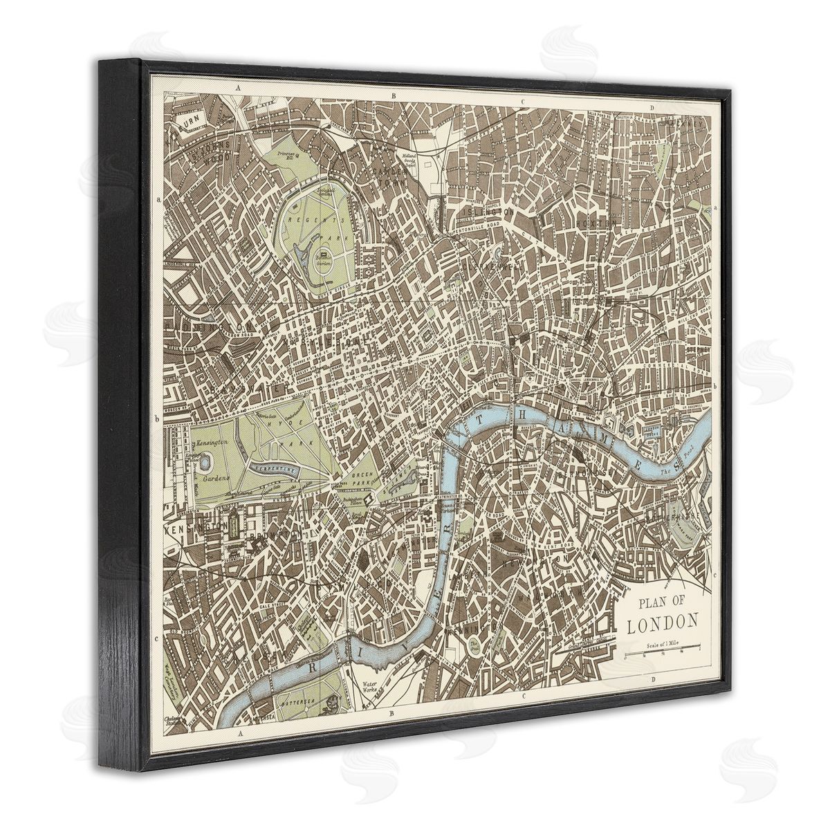 Vintage Blueprint Plant of London Black Frame Print Wall Art, Home Decor by Phillipa Katz