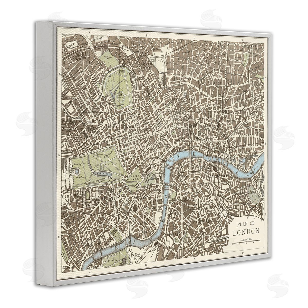 Vintage Blueprint Plant of London White Frame Print Wall Art, Home Decor by Phillipa Katz