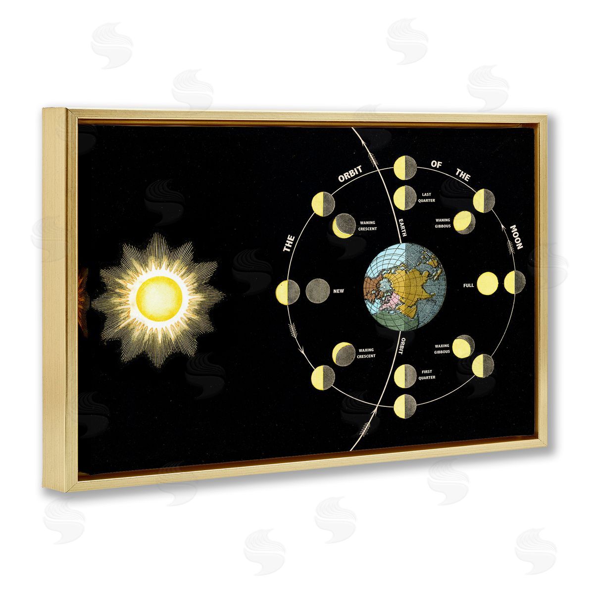 Moon's Orbit & Phases Gold Floating Frame Canvas Wall Art, Home Decor by Phillipa Katz